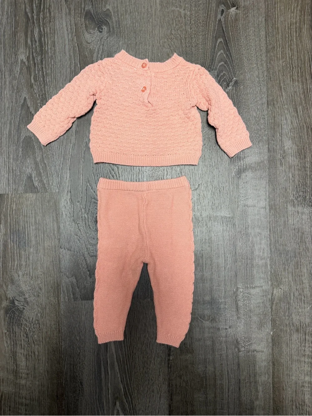 Nicole Miller Peach Knit Two-Piece Pajama Set with Floral Embroidery